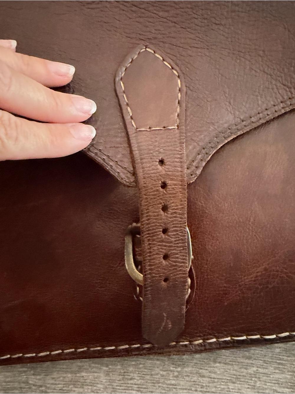 Brown Leather Briefcase with Buckle Strap